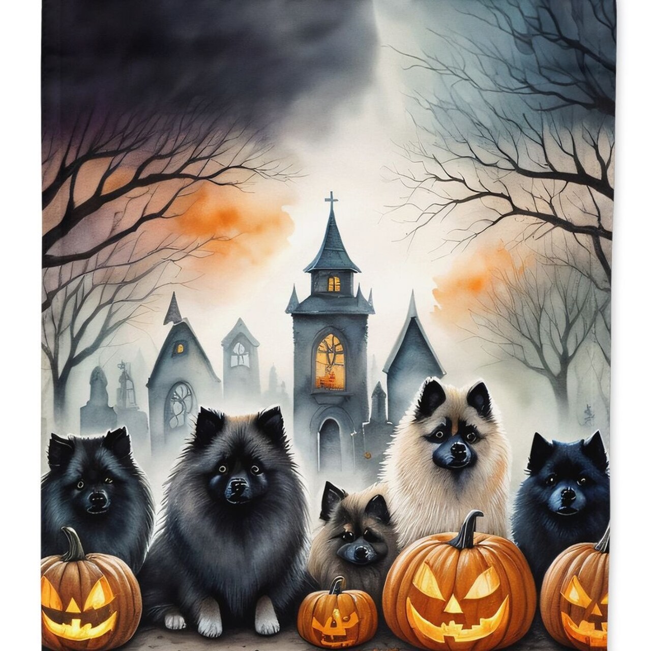 Edge Collections - 28" x 40" - Multicolor - Keeshond Spooky Halloween House Flag Decorative Sleeve Pole Banner - 1 Piece